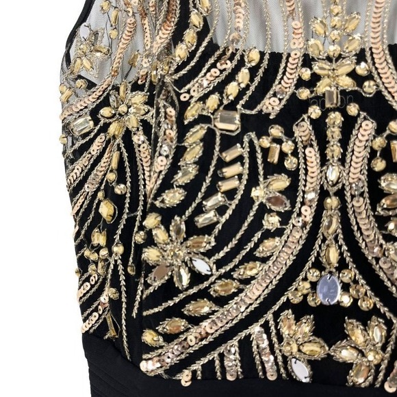 Papillon Black Dress Gold Sequin Embellished Sz‎ M Party Cocktail Sleeveless - Picture 4 of 11